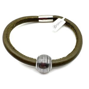 Brighton Woodstock Olive Green Leather Bracelet 8.5 Inches NWT +Eternity Bead